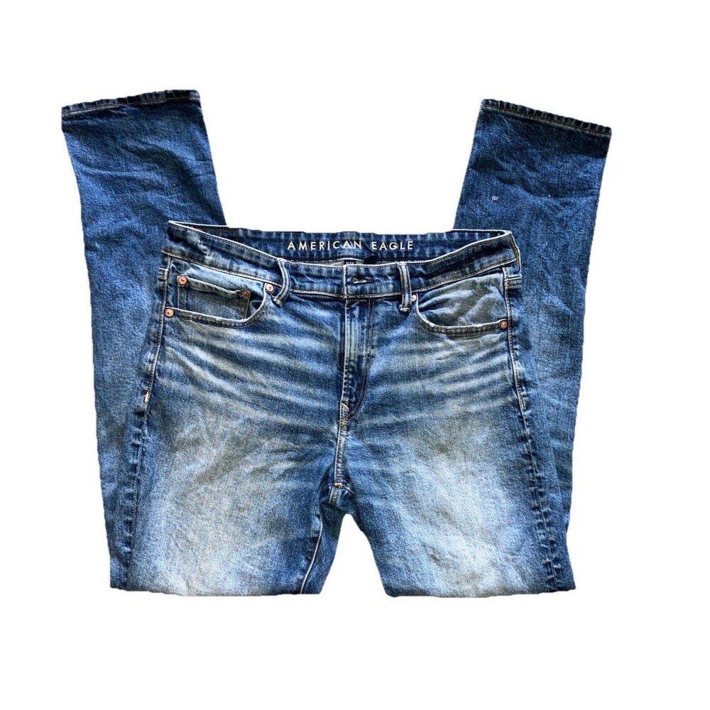 AMERICAN EAGLE sz 32 / 34 Slim Straight Flex Recycled Cotton Blue Denim Jeans
